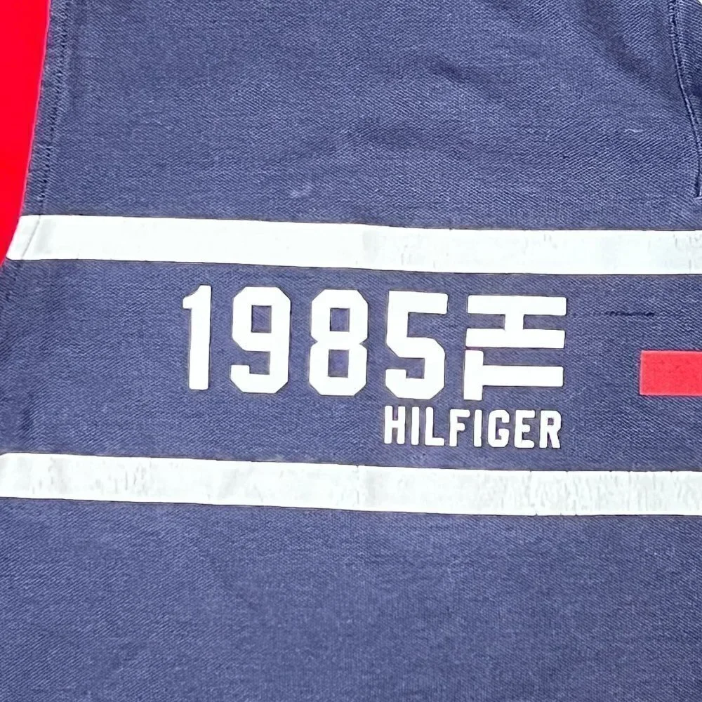TOMMY HILFIGER Retro Vintage Inspired Logo Graphic Polo 1985 Red White Blue XXL
